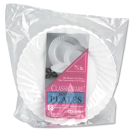 Classicware Plates, Plastic, 7.5 In. Dia, White, 180PK